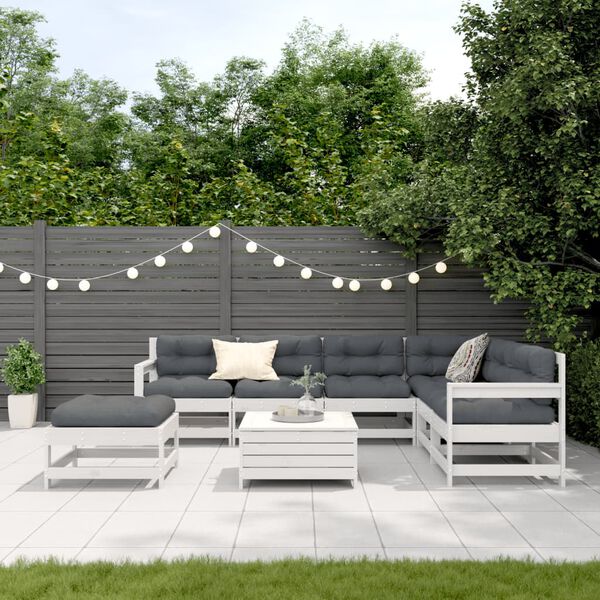 vidaXL Set Salotto Giardino 8pz con Cuscini Bianco Legno Massello Pino
