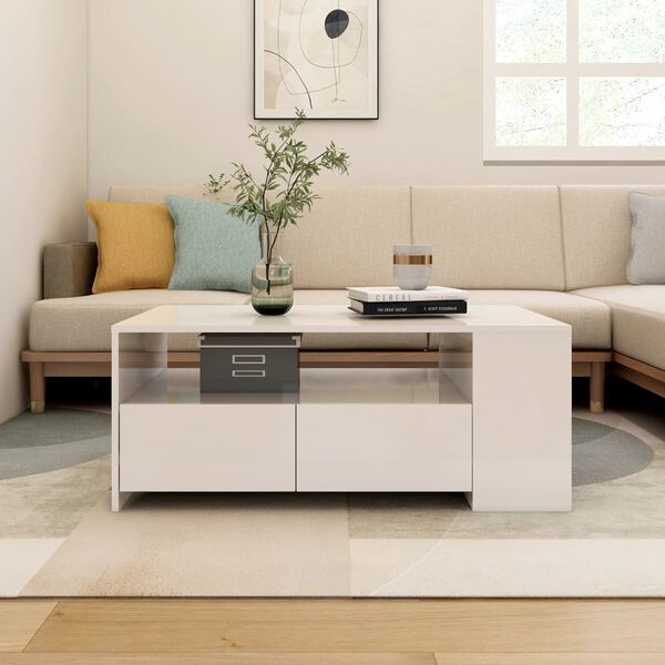 vidaXL Tavolino da Salotto Bianco Lucido 102x55x42 cm Legno Compensato