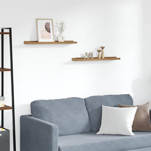 vidaXL Scaffale da parete con lo scaffale 2 pcs Marrone 60 x 9 x 3 cm