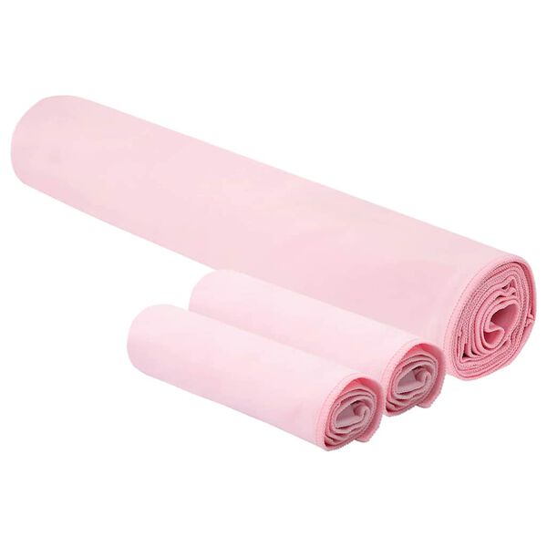 vidaXL Set di Asciugamani Sportivi 3 pcs Rosa Poliestere e poliammide