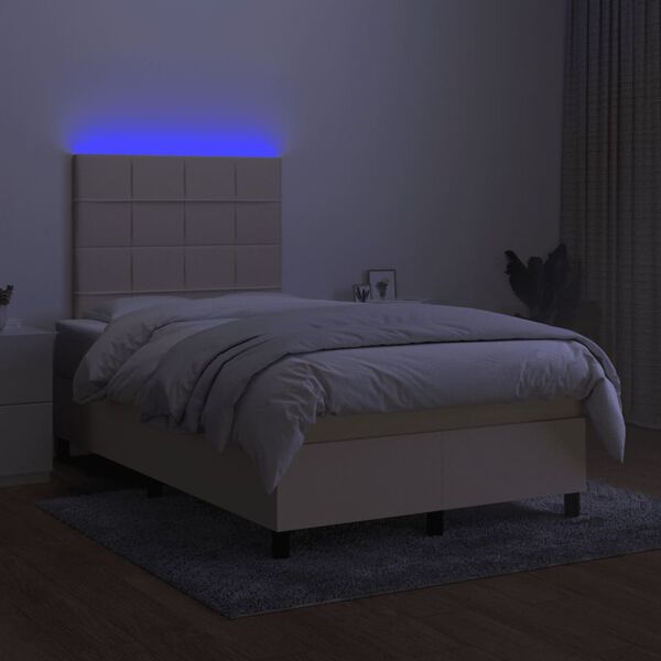 vidaXL Letto a Molle con Materasso e LED Crema 120x190 cm in Tessuto