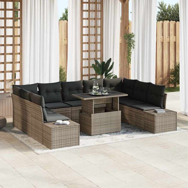 vidaXL Set Divano da Giardino 10 pcs Grigio Poly Rattan