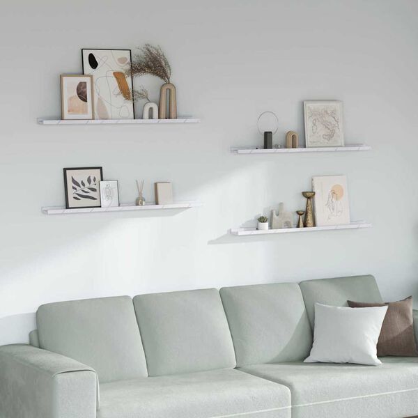 vidaXL Scaffale da parete 4 pcs Marmo Bianco 100 x 9 x 3 cm