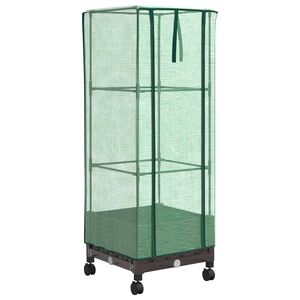 vidaXL Vaso da Giardino con Copertura per Serra e Ruote Marrone PP