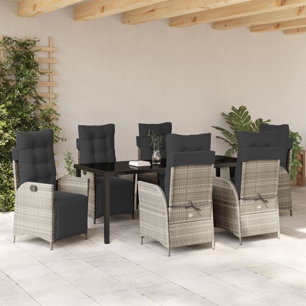 vidaXL Set da Pranzo per Giardino 7 pcs Grigio chiaro polyrattan
