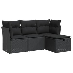 vidaXL Set Divani da Giardino 4 pz con Cuscini Nero in Polyrattan