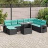 vidaXL Set Divani da Giardino 9 pz con Cuscini Nero Polyrattan Acacia