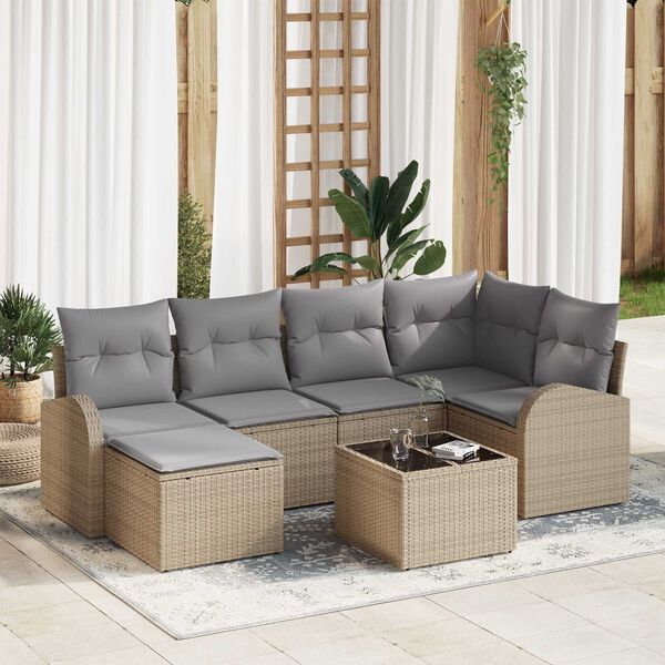 vidaXL Set di divani 7 pcs Beige e grigio chiaro polyrattan