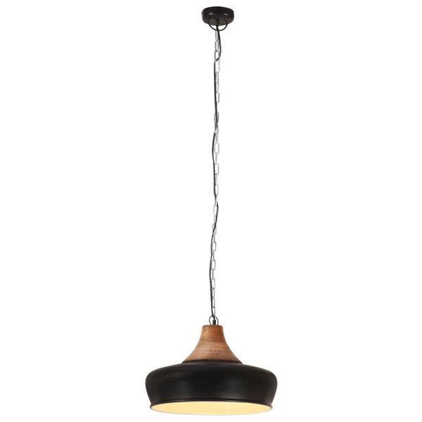 vidaXL Lampada Soffitto Industriale Nera Ferro Legno Massello 26cm E27