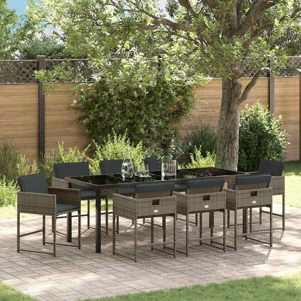 vidaXL Set da Pranzo per Giardino 9 pcs Grigio polyrattan
