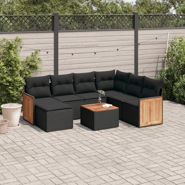 vidaXL Set Divani da Giardino con Cuscini 8 pz Nero in Polyrattan