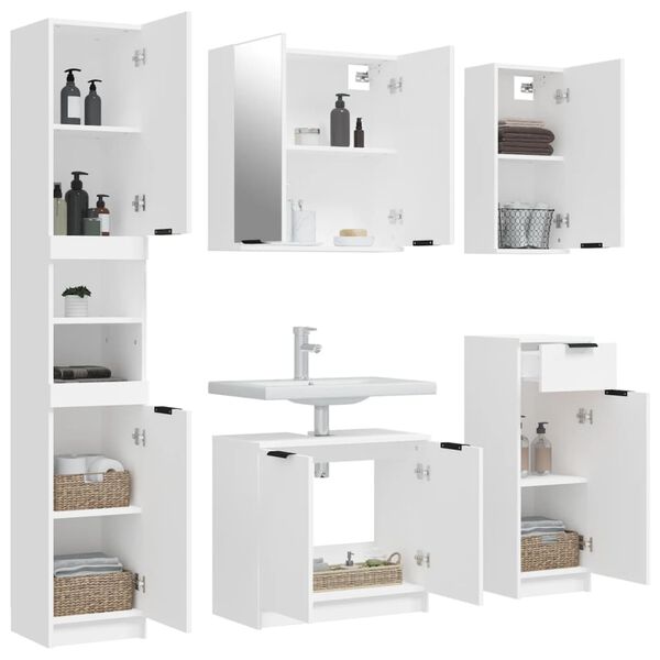 vidaXL Set di Mobili da Bagno 5 pz Bianco in Legno Multistrato