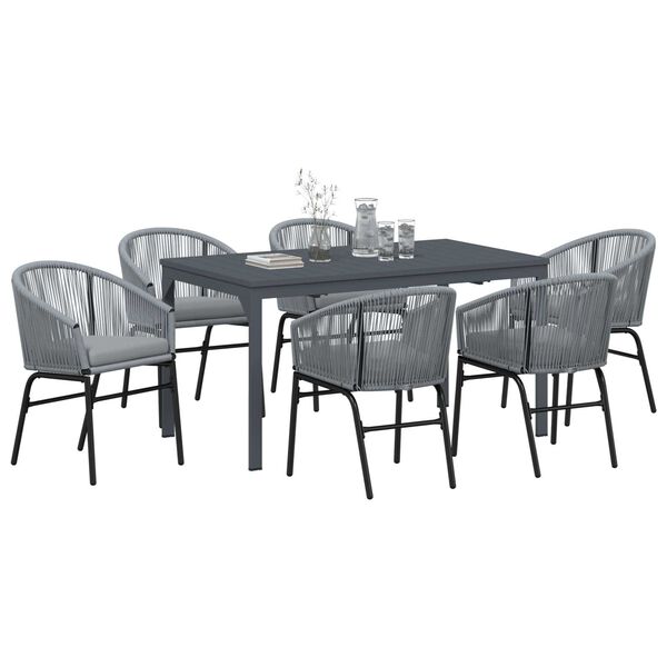 vidaXL Set da Pranzo per Giardino 7 pcs Grigio Poly Rattan
