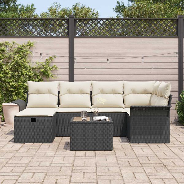 vidaXL Set Divano da Giardino 7 pcs Nero e Crema polyrattan