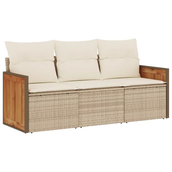 vidaXL Set Divano da Giardino 3 pz con Cuscini Beige in Polyrattan