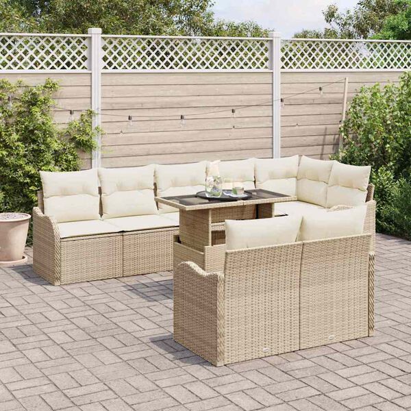 vidaXL Set Divano da Giardino con cuscino 9 pcs Beige Poly Rattan