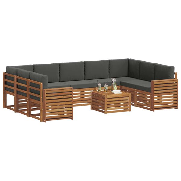 vidaXL Set divani 10 pcs Naturale e Antracite Legno di Acacia Massello