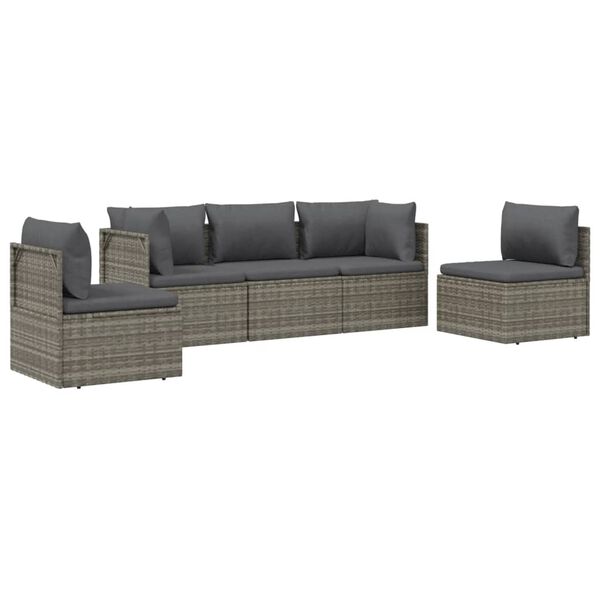 vidaXL Set Divani da Giardino 5 pz con Cuscini in Polyrattan Grigio