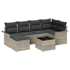 vidaXL Set Divano da Giardino 7 pz Grigio chiaro polyrattan