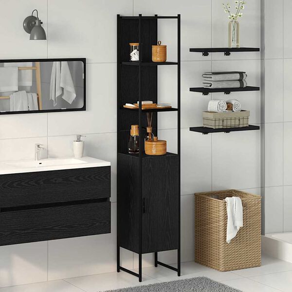 vidaXL Mobile da Bagno con lo scaffale Rovere nero 33 x 33 x 185,5 cm