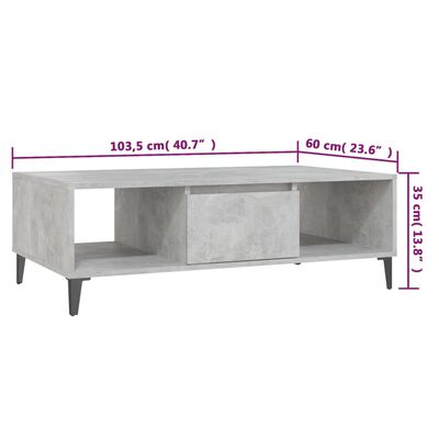 vidaXL Tavolino Salotto Grigio Cemento 103,5x60x35cm Legno Multistrato
