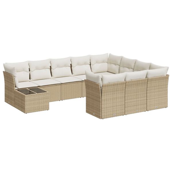 vidaXL Set Divani da Giardino 11 pz con Cuscini Beige in Polyrattan