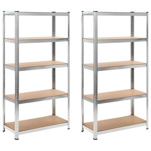 vidaXL Scaffali Resistenti 5 Strati 2 pz Argento Acciaio e Multistrato