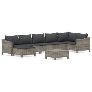 vidaXL Set Divani da Giardino 8 pz con Cuscini in Polyrattan Grigio