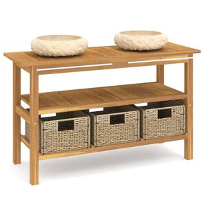 vidaXL Mobile Vanit&agrave; Bagno e Lavandini Marmo Crema Legno Massello Teak