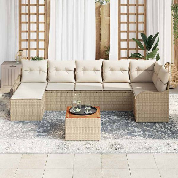 vidaXL Set Divano da Giardino 8 pcs Beige Poly Rattan
