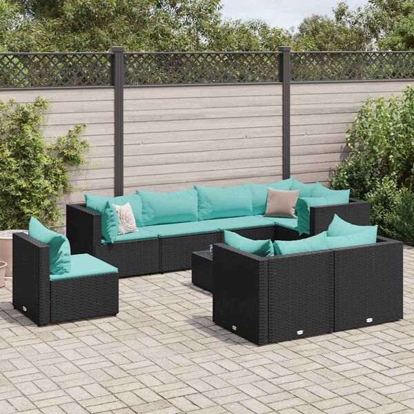 vidaXL Set Mobili da Giardino con Cuscini 8 pz Nero in Polyrattan