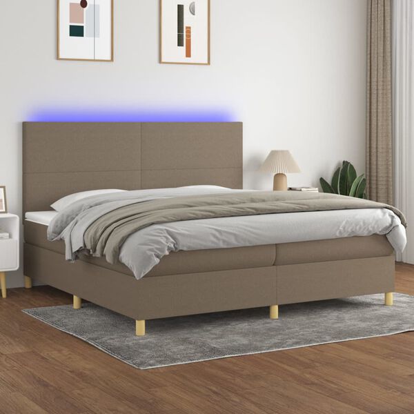 vidaXL Letto a Molle Materasso e LED tortora 200x200cm in Tessuto