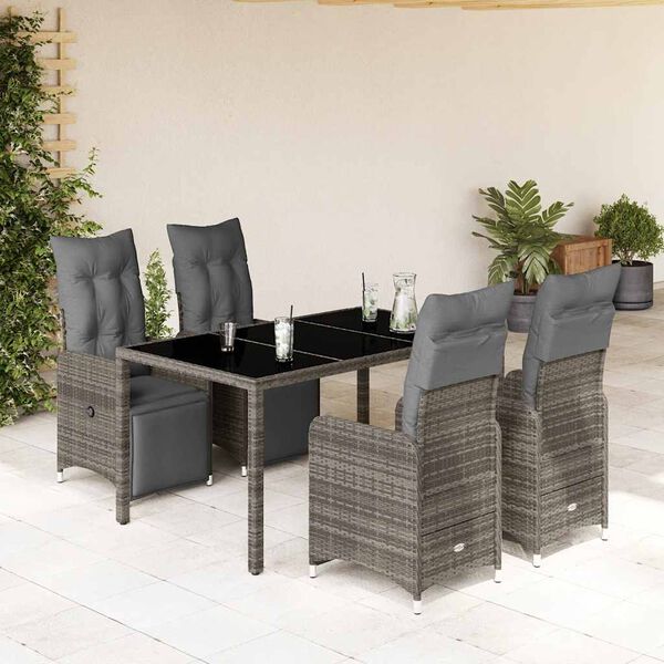 vidaXL Set Bistr&ograve; da Giardino 5 pz con Cuscini in Polyrattan Grigio
