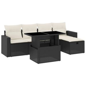 vidaXL Set Divano da Giardino 6 pz con Cuscini Nero in Polyrattan