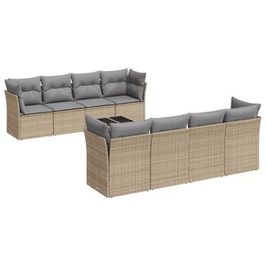 vidaXL Set Divano da Giardino 9 pz con Cuscini Beige in Polyrattan