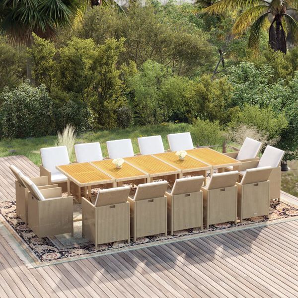 vidaXL Set da Pranzo da Giardino 15 pz con Cuscini in Polyrattan Beige