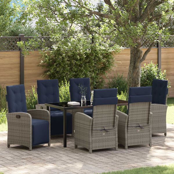 vidaXL Set da Pranzo per Giardino con cuscino 7 pcs Grigio polyrattan