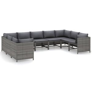 vidaXL Set Divani da Giardino 9 pz con Cuscini in Polyrattan Grigio