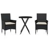 vidaXL Set da Bistr&ograve; 3 pz con Cuscini Nero Polyrattan e Vetro
