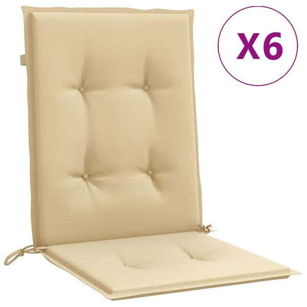 vidaXL Cuscini Sedia Schiena Bassa 6 pz Beige M&eacute;lange 100x50x4 Tessuto