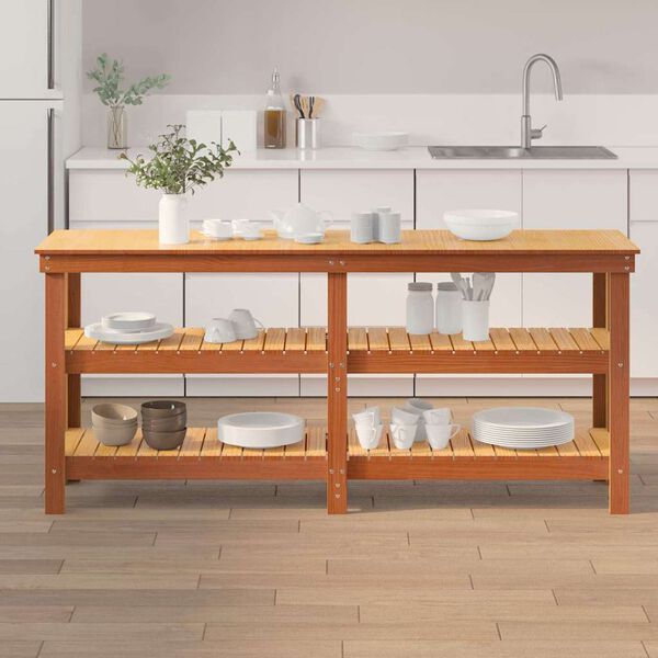 vidaXL Banco da lavoro Marrone cerato 181.5 x 50 x 80 cm Pino massello