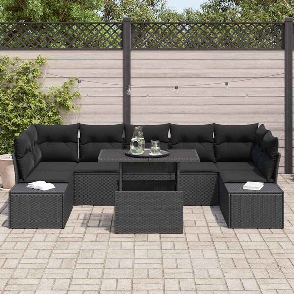 vidaXL Set di divani con cuscino 8 pcs Nero polyrattan