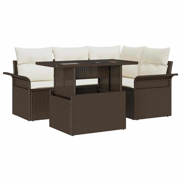 vidaXL Set Divano da Giardino con cuscino 5 pcs Marrone Poly Rattan