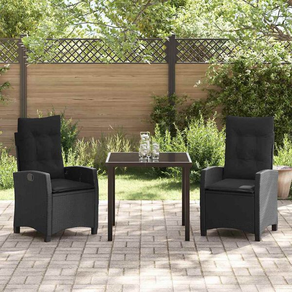 vidaXL Set da Pranzo per Giardino con cuscino 3 pcs Nero polyrattan
