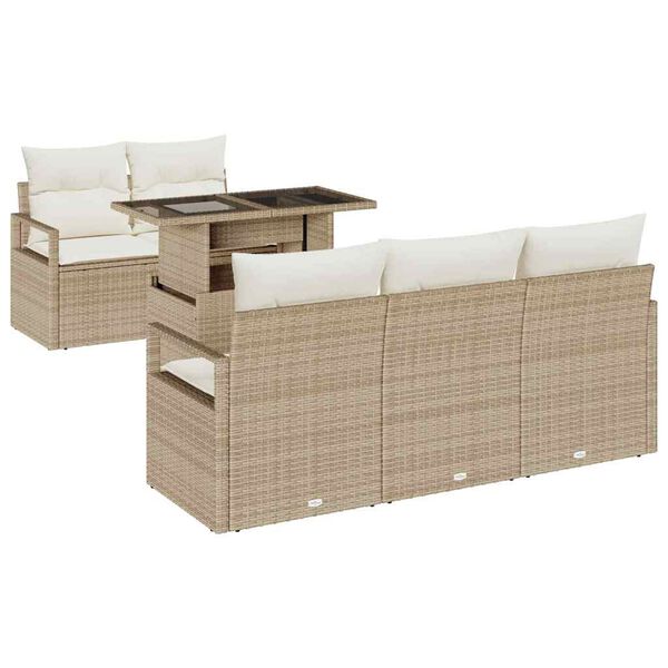 vidaXL Set Divano da Giardino con cuscino 6 pcs Beige Poly Rattan
