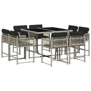 vidaXL Set Pranzo da Giardino 9pz con Cuscini Grigio Chiaro Polyrattan