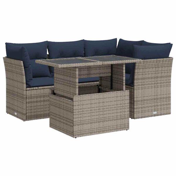 vidaXL Set Divano Giardino 5 pz con Cuscini Grigio Polyrattan Acacia