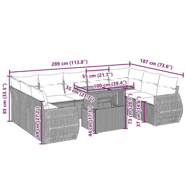 vidaXL Set Divano da Giardino 10 pz con Cuscini Beige in Polyrattan