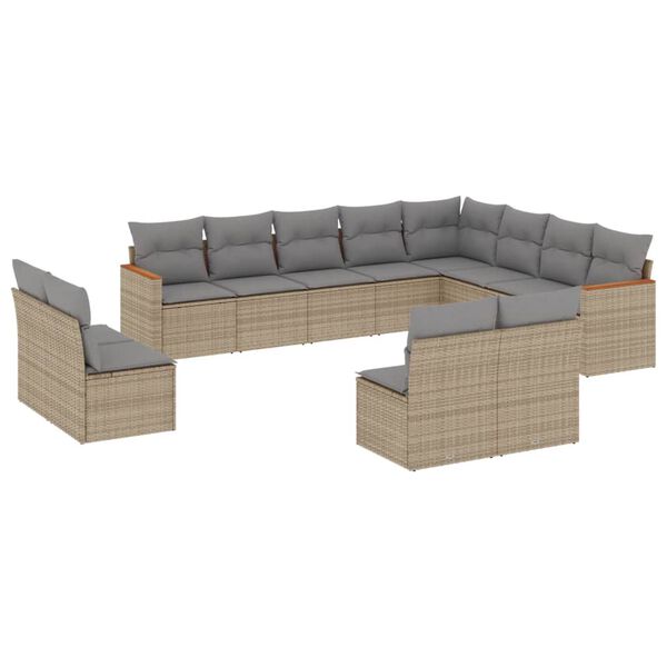 vidaXL Set Divano da Giardino 12 pz con Cuscini Beige Misto Polyrattan