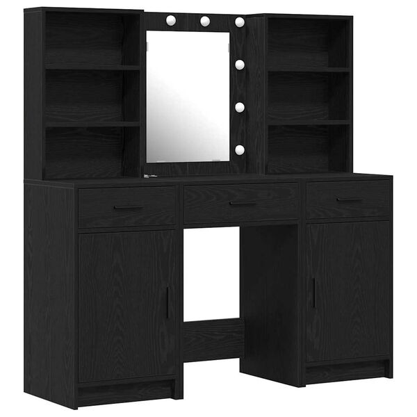 vidaXL Set da tavolo da trucco con LED con cassetto 3 pcs Rovere Nero
